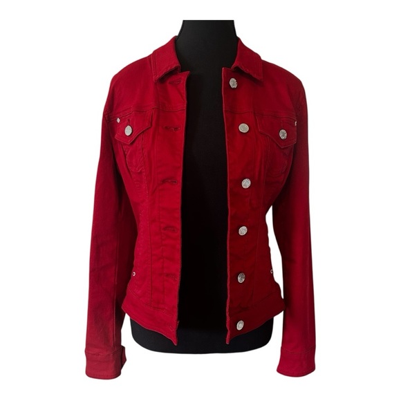 Guess Red Wine Jacket Cropped Denim Style, Button Down, Size Small, EUC - Picture 1 of 6